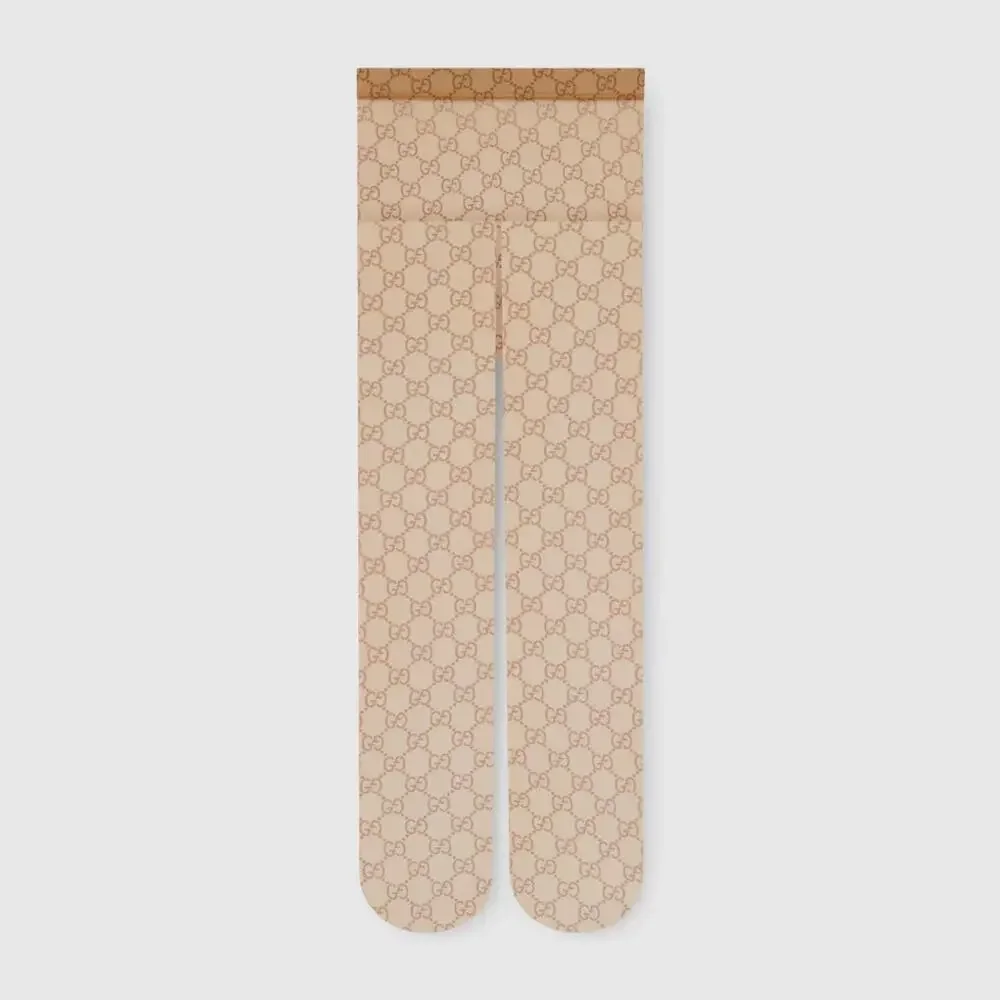 Gucci GG Logo Tights Beige Stretch Nylon Size Small | Fall Winter 2025 | NWT